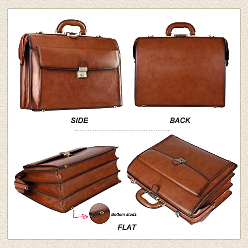 Banuce Leather Briefcase for Men with Lock Lawyer Attache Case Hard 15.6 Laptop Attorney Litigator Bag Doctor Style Bag