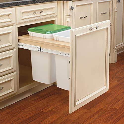 Rev-A-Shelf 4WCTM-24DM2-162 Double 35 Quart Top Mount Pull-Out Kitchen Waste Trash Container Bin for 20.75 in. Wide 1.63 in. Faceframe Cabinet, White