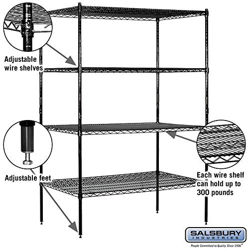 Salsbury Industries Stationary Wire Shelving Unit, 48-Inch Wide by 74-Inch High by 24-Inch Deep, Black