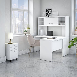Office by kathy ireland Echo L Shaped Desk with Hutch and Mobile File Cabinet in Pure White