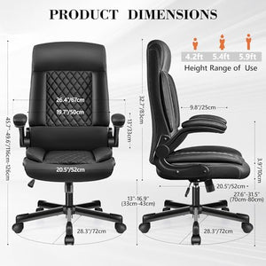 AtHope Executive Office Chair, High Back PU Leather Desk Chair with Adjustable Armrests, Rocking Function - Black