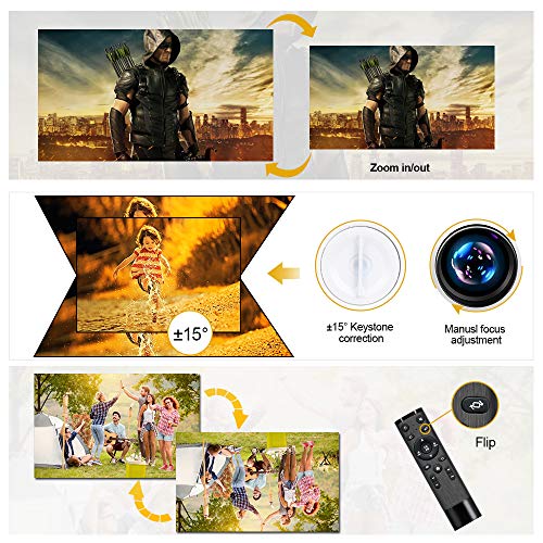 EUG WXGA LCD 1080P Projector Home Theater, 4400 Lumen LED Inside Outside Movie Projectors with Zoom Compatible with TV Stick, HDMI, USB, VGA, Xbox, Laptop for Gaming Sports Matches Artworks Party.