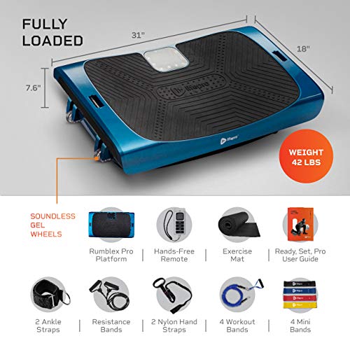 LifePro Rumblex 4D Pro Vibration Plate - Whole Body Vibration Platform Exercise Machine - Home Workout Equipment for Weight Loss, Toning & Wellness - Full Bundle of Bands, Straps & Accessories (Blue)
