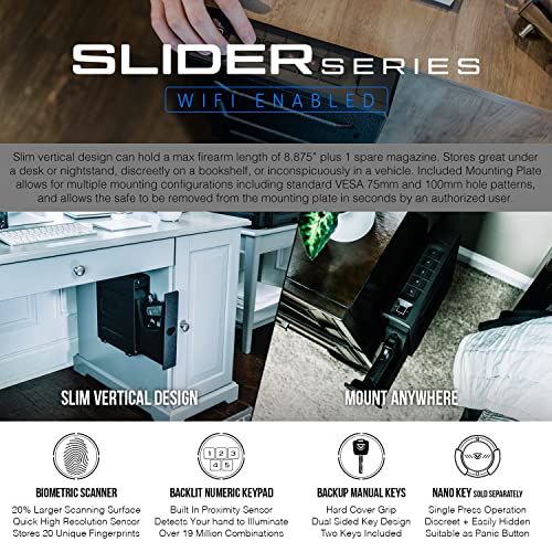 Vaultek Slider Series Rugged Bluetooth Smart Handgun Safe Quick Open Pistol Safe with Rechargeable Li-ion Battery (Biometric + WiFi)