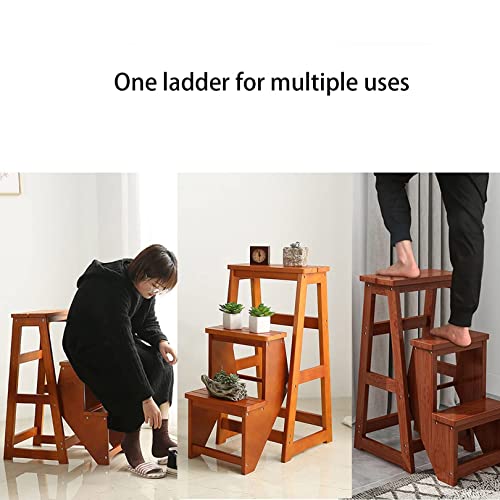 DIOB Folding Wooden Step Stool - 3 Steps Safety Ladder Chair for Elderly - Non-Slip Portable Shoe Bench