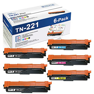 TN221BK,TN221C,TN221M,TN221Y Compatible TN221 TN-221 Toner Cartridge Replacement for Brother MFC-9130CW 9340CDW HL-3140CW 3170CDW DCP-9015CDW Printer,6PK(3BK+1C+1M+1Y)