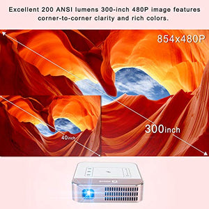 AODIN Wow 200 ANSI Lumens Portable Projector, Mini LED WiFi Smart Projector, Outdoor Movie Projector, 300" Bright & Clear Image, Stereo Speaker, Support Smartphone, Tablet, Laptop, PC, 2 Hours Working