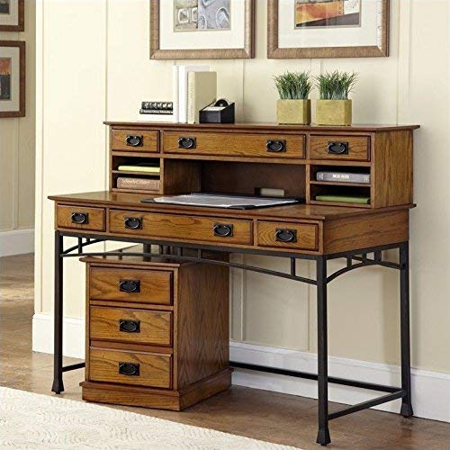 Modern Craftsman Oak Executive Desk, Hutch & Mobile File by Home Styles