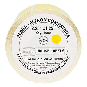 HOUSELABELS 2.25" x 1.25" Yellow Address Labels on 1" Core Compatible with Zebra and Rollo Printers, 50 Rolls / 1,000 Labels per Roll