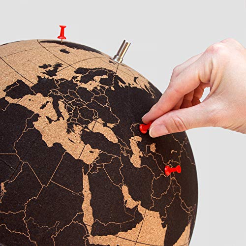 SUCK UK Extra Large Original Desktop Cork Globe | Push PINS Included | Educational World MAP | Travel Accessories | Adventure & Memories Display | Extra Large | 12.5” (Ø 32cm)