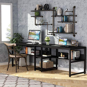 Tribesigns Two Person Desk with Bookshelf, 78.7 Computer Office Double Desk, Rustic Writing Workstation (Black)
