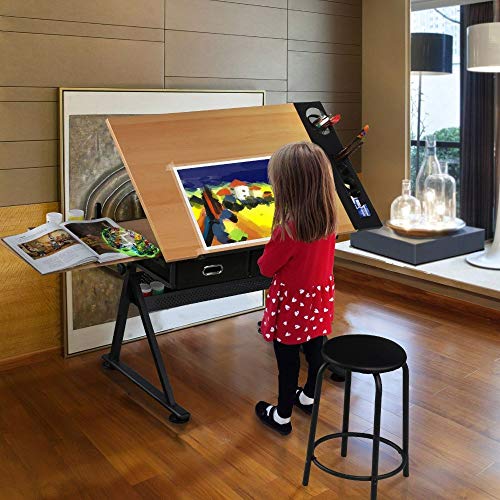 Adjustable Drafting Drawing Table Art Craft Writing Desk Table Tiltable w/Stool