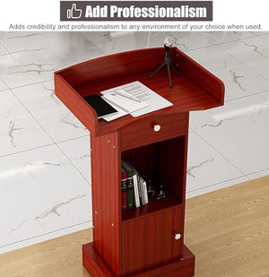 CAMBOS Portable Lectern Podium Stand with Open Storage - Modern Design for Churches and Conferences