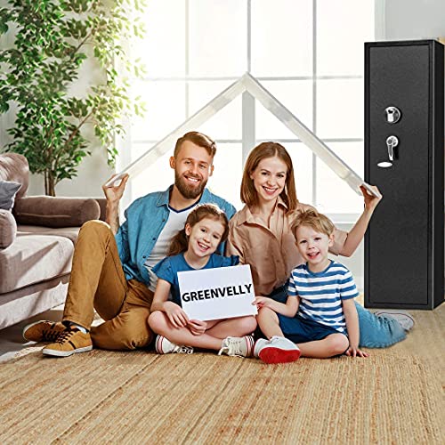 4 Rifle Gun Safe, Electronic Rifle safe for Home，Upgraded 4 Long Gun Safe cabinet for Rifle Shotgun and Pistol,Quick Access Rifles Gun Rifle Storage with Shelves Box and Key, (Metal Steel Frame)