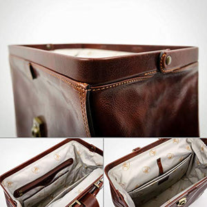 Leather Doctor Bag Purse Medical Handbag Vintage Brown Key Lock Briefcase - Time Resistance
