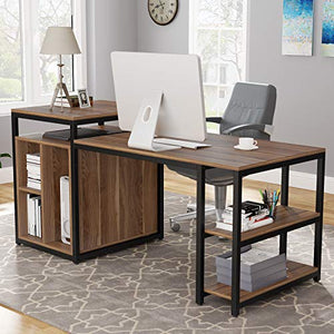Tribesigns Large Computer Desk with Storage Shelf, 47 inch Home Office Desk with Printer Stand & 23 inch Bookcase, Writing PC Table with Space Saving Design,Dark Walnut