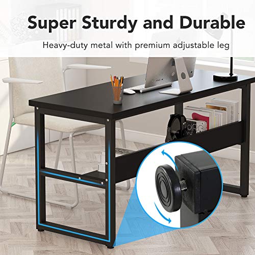 Tribesigns 55 Inches Computer Desk with Bookshelf Works as Office Desk Study Table Workstation for Home Office (55‘’, All Black)