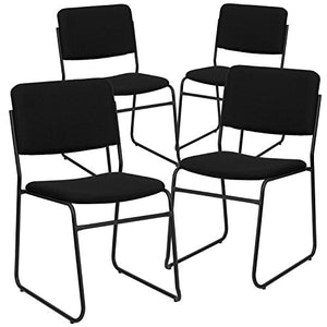 Flash Furniture 4 Pk. HERCULES Series 1000 lb. Capacity High Density Black Fabric Stacking Chair with Sled Base