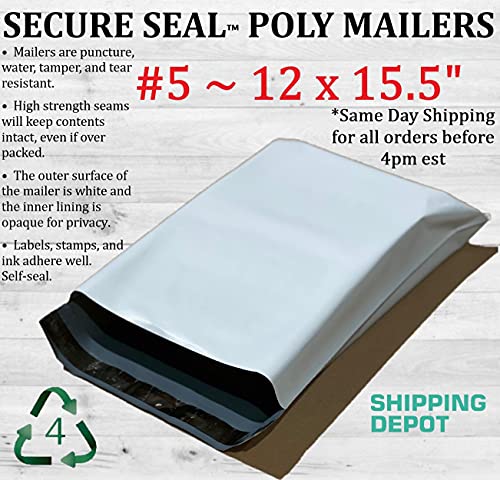 2,000 Pack of 12" x 15.5" White Poly Mailers - Self Sealing Shipping Envelopes - Plastic Shipping Mailers - White Poly Bags, Durable, Multipurpose, Water Proof - Packaging Bags for Small Business