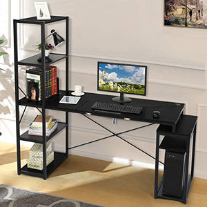 Multifunctional Drafting Tables, 5-Tier Shelves Drawing Desk, Three-in-one Desk, Home Office Desks, Office Desks & Workstations, Storage Shelves, Simple Space-Saving PC Workstation (Black)