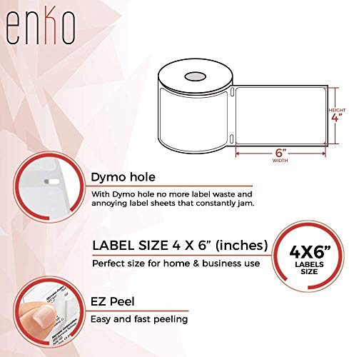 enKo Dymo 4XL Labels 4 x 6" 1744907 Compatible for Dymo Labelwriter 4XL Shipping Label Thermal Printer (50 Rolls, 11,000 Labels)