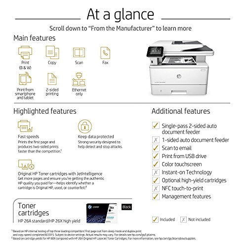 HP LaserJet Pro M426fdn Multifunction Laser Printer with Built-in Ethernet & Duplex Printing (F6W14A) (Renewed)