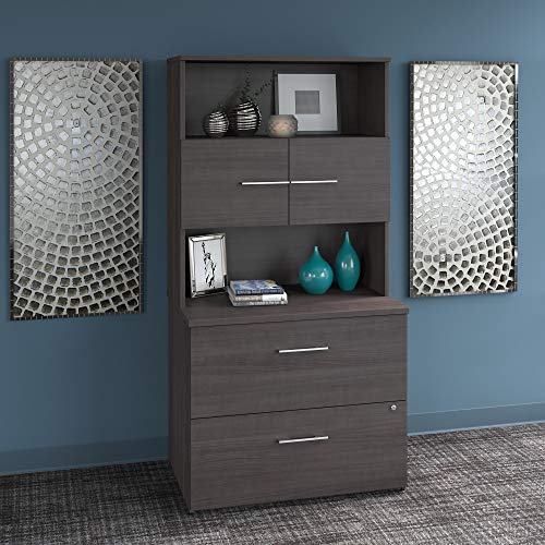 Bush Business Furniture Office 500 Lateral File Cabinet with Hutch, 36W, Storm Gray