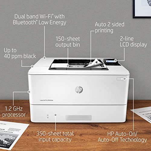 HP Laserjet Pro M404dw Wireless Monochrome Laser Printer - 40 ppm, 1200x1200 dpi, Auto Duplex Printing