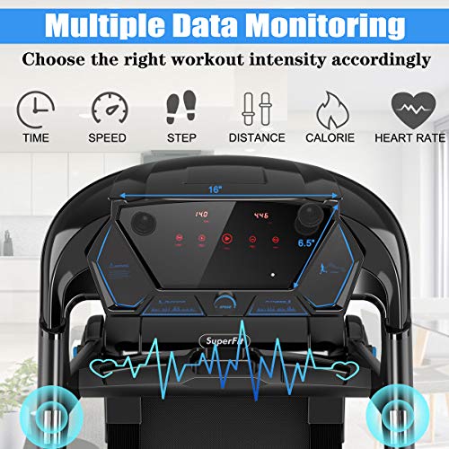 Goplus Electric Folding Treadmill, Portable Running Jogging Machine with Bluetooth Speaker and 17'' Wide Tread Belt, Perfect for Home and Office Use