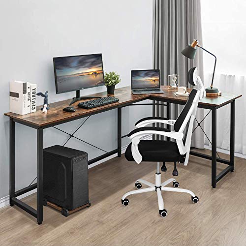 Dawoo L Shaped Desk, Gaming Computer Corner Desk Pc Studio Table Workstation for Home Office,150cm(L)60cm(W)75cm(H)(Rustic Brown)