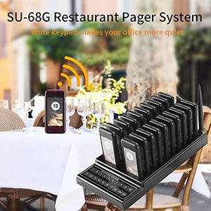 PUSOKEI Wireless Guest Paging System with 20 Pagers for Restaurant Church Shop