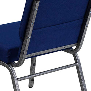 EMMA + OLIVER Stacking Church Chair 4 Pack 21" W Navy Blue Fabric - Silver Vein Frame