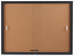 Displays2go Enclosed Cork Board, Sliding Glass Door, 4 x 3 Foot, Locking Bulletin Board for Wall (CBSD43BK)