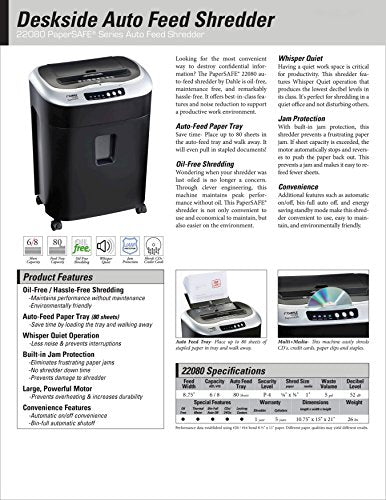 Dahle PaperSAFE Deskside Auto Feed Shredder, Cross Cut, 22080, Lot of 1