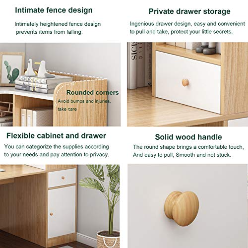 Desk Wooden Home Office Computer Storage Bookcase, 47"/55" Corner with Left Or Right Set Up Integrated Bookshelf, Modern Simple Style Laptop Table Student Writing Study
