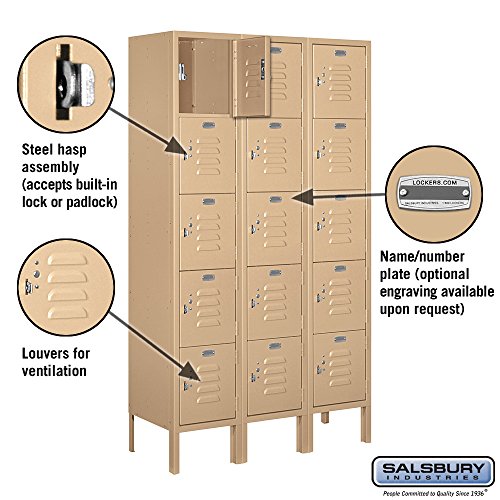 Salsbury Industries 65352TN-U Five Tier Box Style 36-Inch Wide 5-Feet High 12-Inch Deep Unassembled Standard Metal Locker, Tan Brown