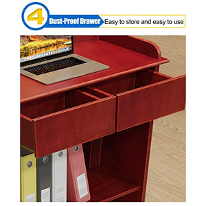 None Luxury Wood Podium with Wide Reading Surface - Red, Heavy Duty - Ideal for Church, Office, School, Home