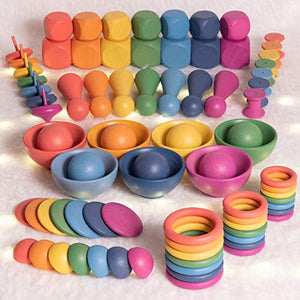 TickiT 73979 Rainbow Wooden Super Set - Set of 84 - 12 Different Shapes in 7 Colors - Loose Parts Play Set for Babies and Toddlers 10m+ - Inspire Curiosity and Open-Ended Play