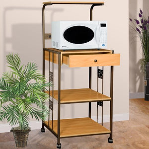 Home Source Industries R0018 Beech Microwave Cart with 2 Electrical Outlets/Drawer and 2 Shelves, Beech