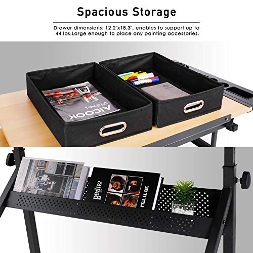 HOMFY Drafting Desk Adjustable Draft Drawing Table Tabletop Tilted Art Craft Work Station for Adults, Artists and Architecture - Wood