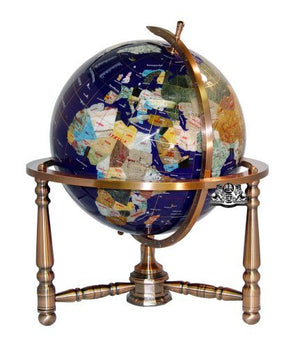 Unique Art 19-Inch Tall Blue Lapis Ocean Table Top Gemstone World Globe with Copper Stand w USA Divided State Stones and Divided Canadian Provincial Stones