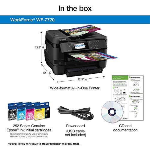 Workforce WF-7720 Wireless Wide-Format Color Inkjet Printer with Copy, Scan, Fax, Wi-Fi Direct and Ethernet, Amazon Dash Replenishment Enabled
