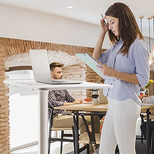 AVLT 44" Pneumatic Laptop Standing Desk Cart (3 ft 8 in) - Mobile Rolling Desk - Computer Projector Cart - Rolling Height Adjustable Folding Desk - Mobile White Cart with Brake Casters