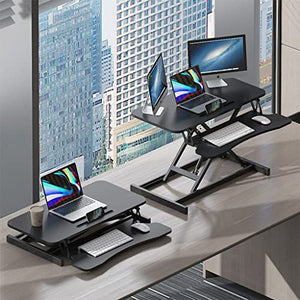 None Standing Desk Converter, Height-Adjustable Sit Stand Desktop Riser with Keyboard Tray, Stand-Up Computer Workstation - B 72*63*12