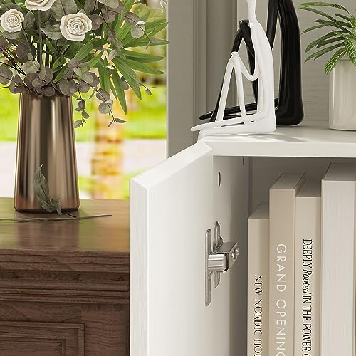 FAMAPY Wide Cube Storage Bookshelf with Doors and Shelves, White - 70.9”W x 11.8”D x 87”H
