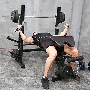 Olympic Weight Bench with Strength Training Equipment Press Squat Rack Barbell Rack | Weightlifting Bench Full-Body Workout Equipment with Preacher Curl Leg Developer for Home Fitness