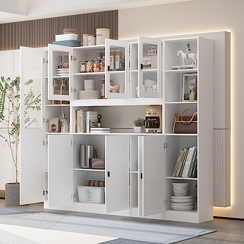 Hitow White Glass Door Tall Bookshelf & Cabinet Set - Home Office Storage Solution