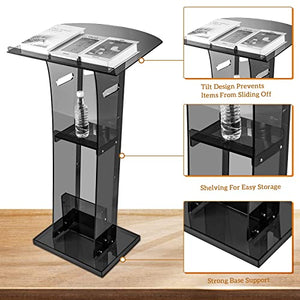 EESHHA Acrylic Lectern Podium - Matte Black Floor Standing