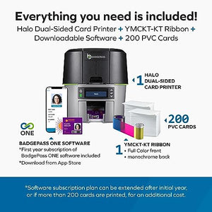 BadgePass Dual-Sided Halo ID Card Printer & Supply Bundle with Cloud Photo ID Software - 1st Year Included