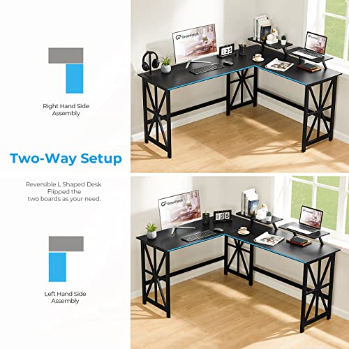 GreenForest Large L Shaped Computer Desk with 2 Removable Shelves with File Cabinet with Drawer Printer Stand with Open Storage Shelves